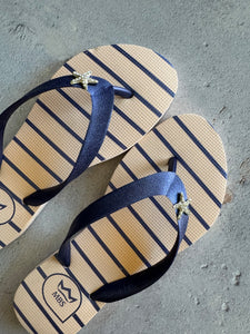 Nude and Blue Striped Star Flip Flops