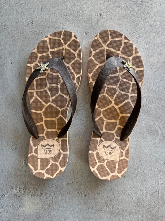 Natural Rubber Flip Flops Giraffe Print Star