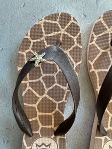 Natural Rubber Flip Flops Giraffe Print Star