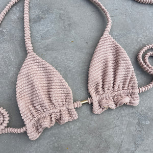 Sand Tropez Beige Textured Triangle Frill Bikini Top