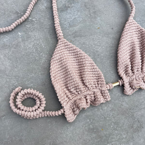 Sand Tropez Beige Textured Triangle Frill Bikini Top