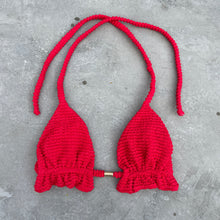 Load image into Gallery viewer, Mexican Chili Red Textured Triangle Frill Bikini Top
