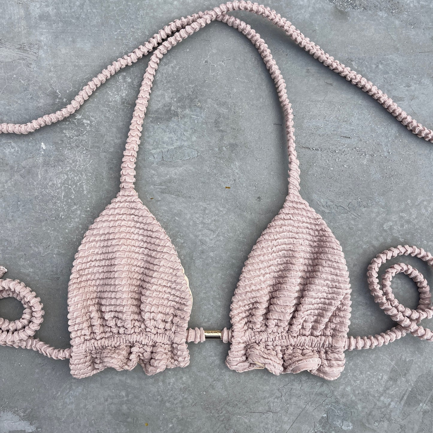 Sand Tropez Beige Textured Triangle Frill Bikini Top