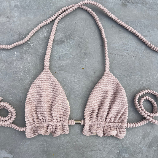 Sand Tropez Beige Textured Triangle Frill Bikini Top