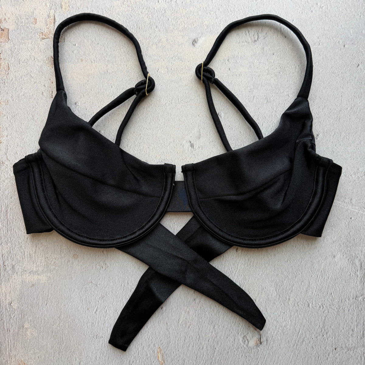 Glossy Black Panelled Bikini Top