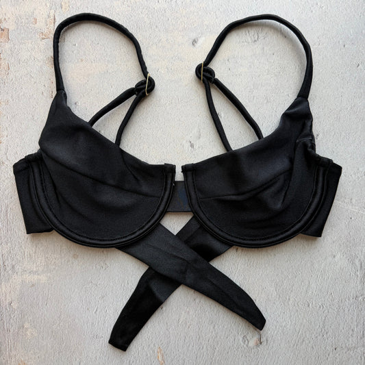 Glossy Black Panelled Bikini Top