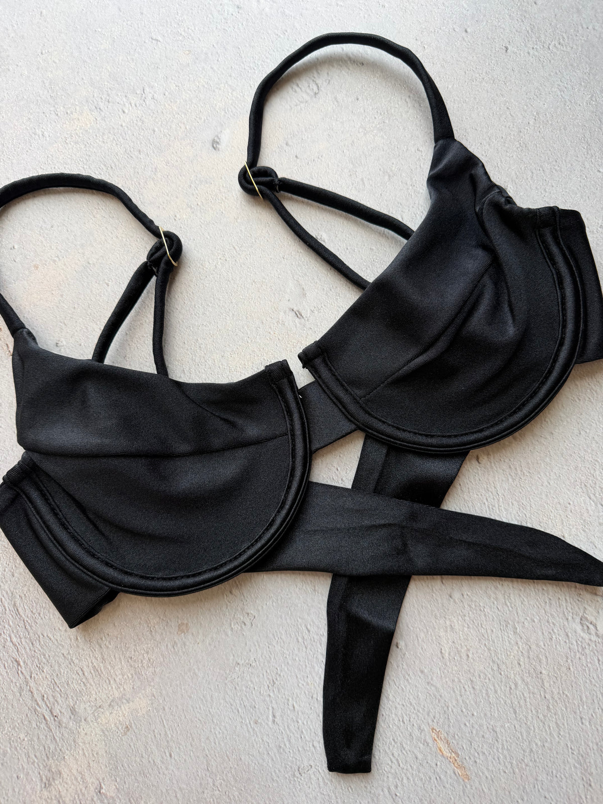 Glossy Black Panelled Bikini Top