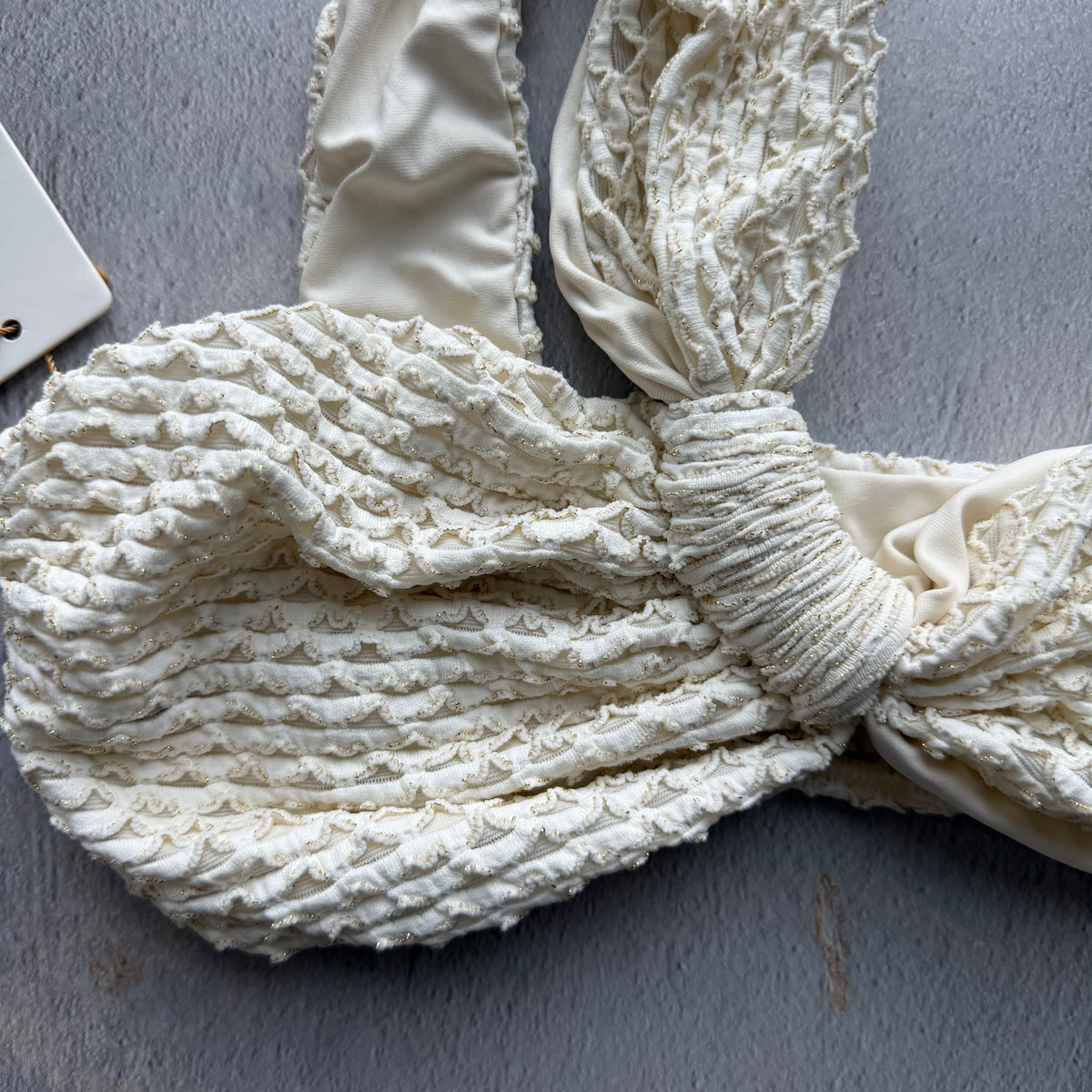 Sparkling Snow Mermaid Weave Textured Greek Bikini Top
