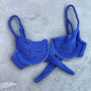 Indigo Blue Textured Panneled Bikini Top