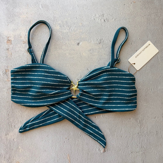Oil Blue & White Seashore Striped Textured Elena Bikini Top
