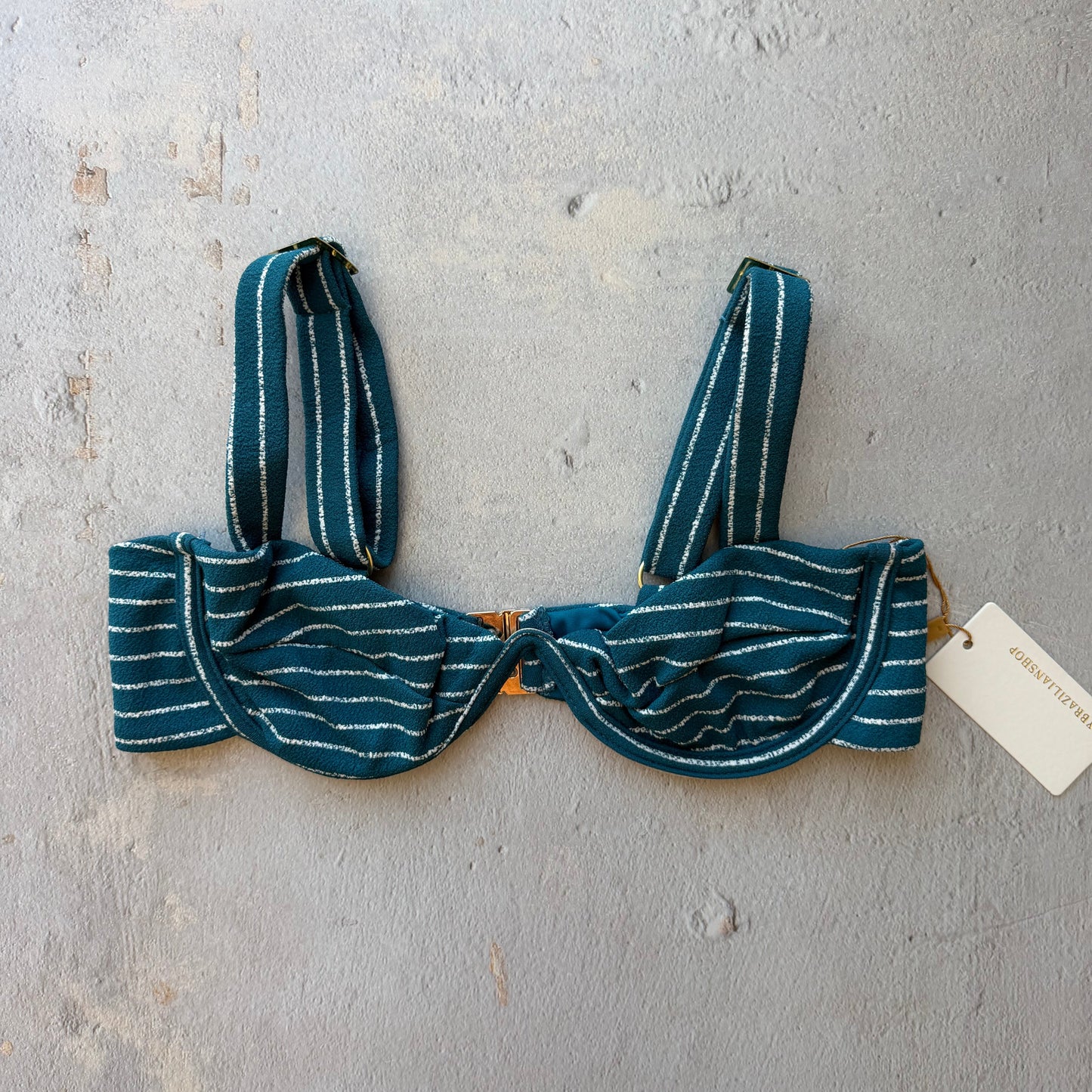 Oil Blue & White Seashore Striped Textured Maya Bikini Top