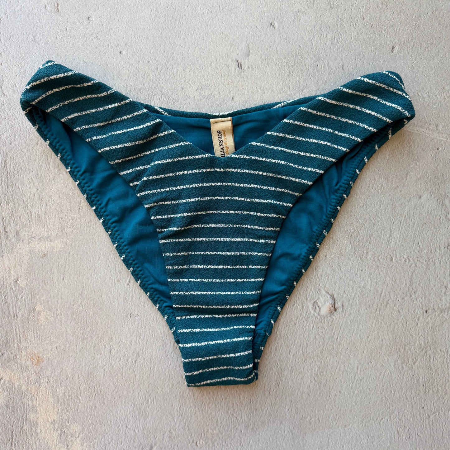 Oil Blue & White Seashore Striped Textured Ivy Bikini Bottom