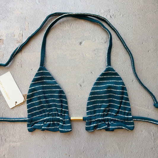 Oil Blue & White Seashore Striped Textured Triangle Frill Bikini Top