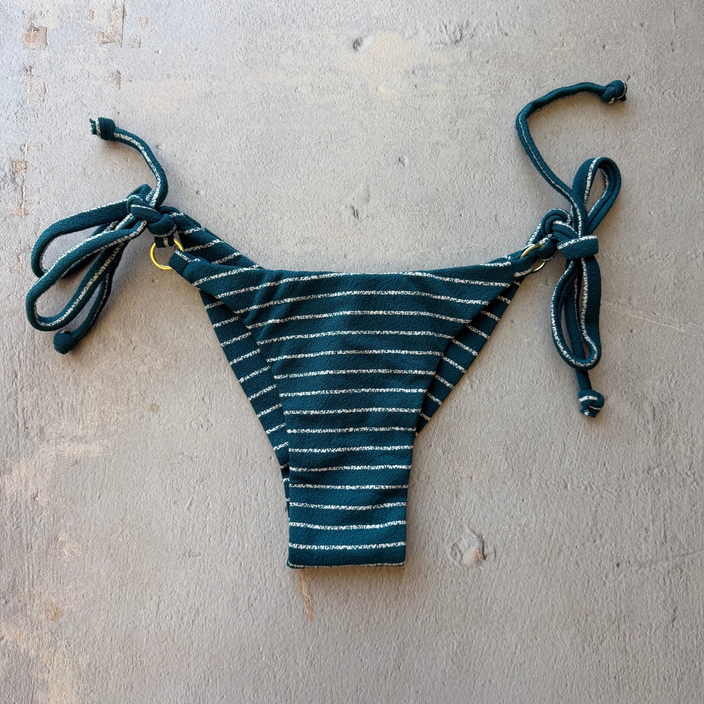 Oil Blue & White Seashore Striped Textured Katie Side Tie Bikini Bottom