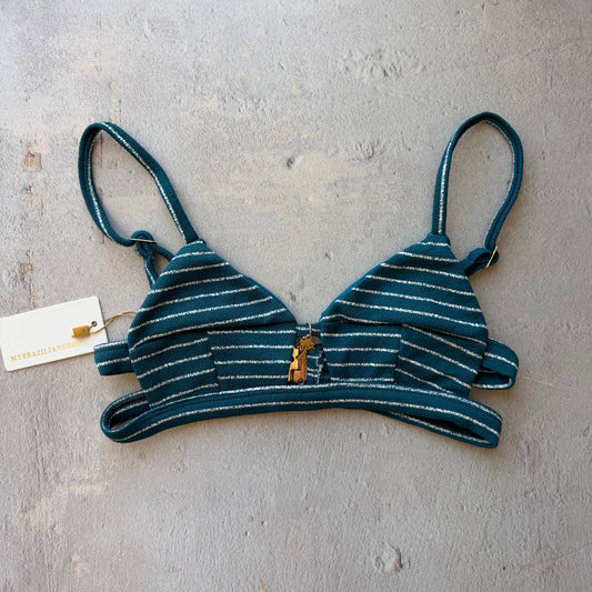 Oil Blue & White Seashore Striped Textured Vera Bikini Top