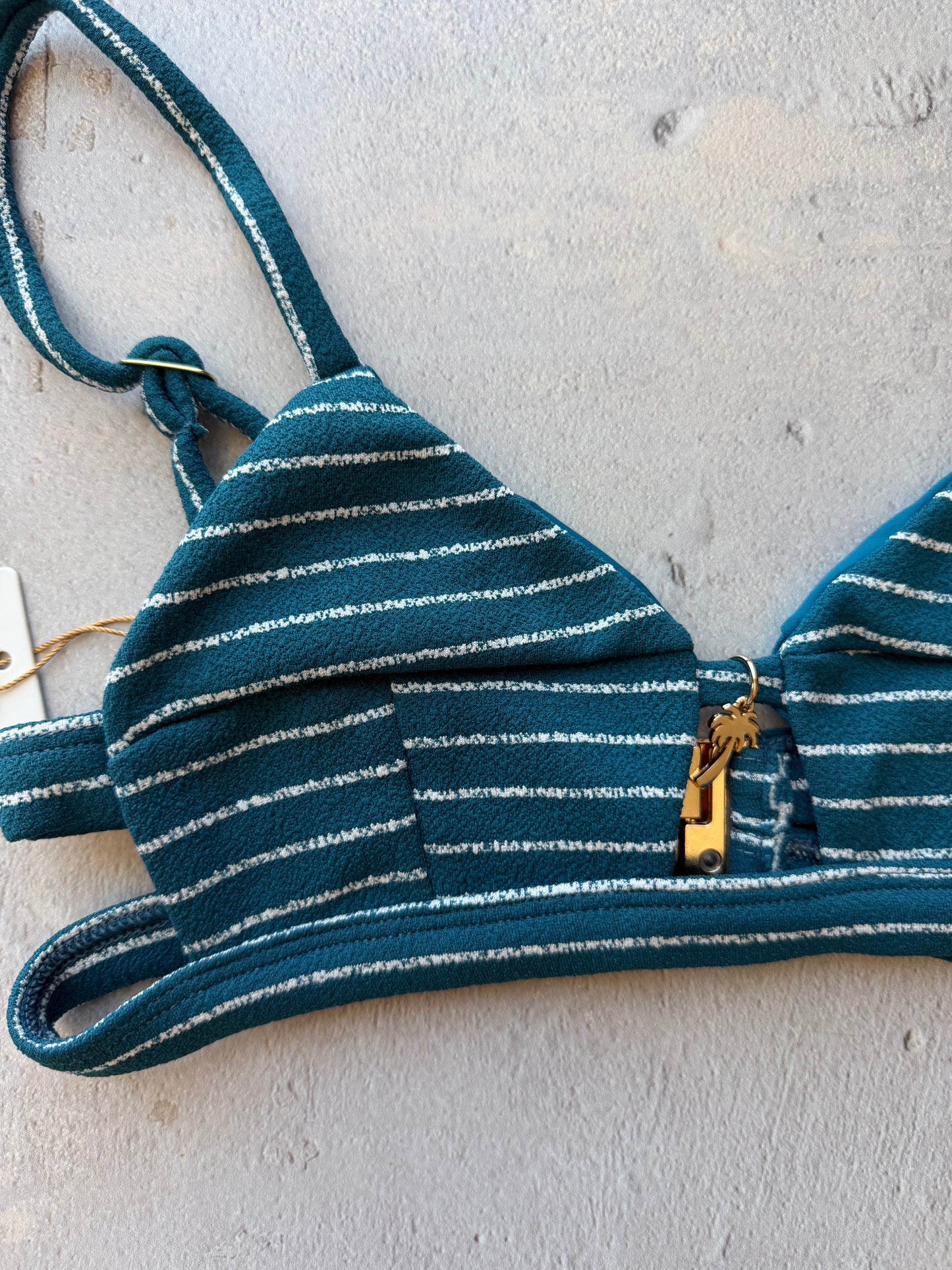 Oil Blue & White Seashore Striped Textured Vera Bikini Top