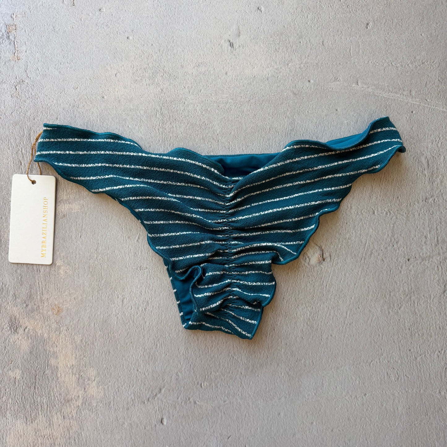 Oil Blue & White Seashore Striped Textured Textured Lili Ripple Bikini Bottom