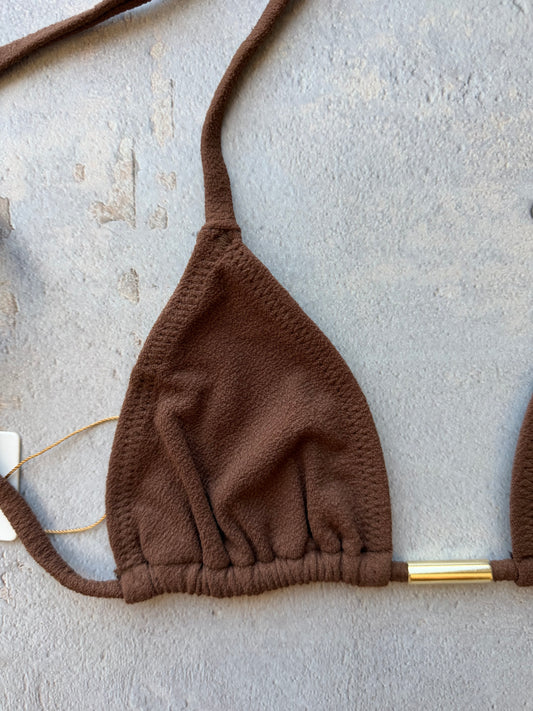 Cacau Brown Seashore Textured Triangle Bikini Top