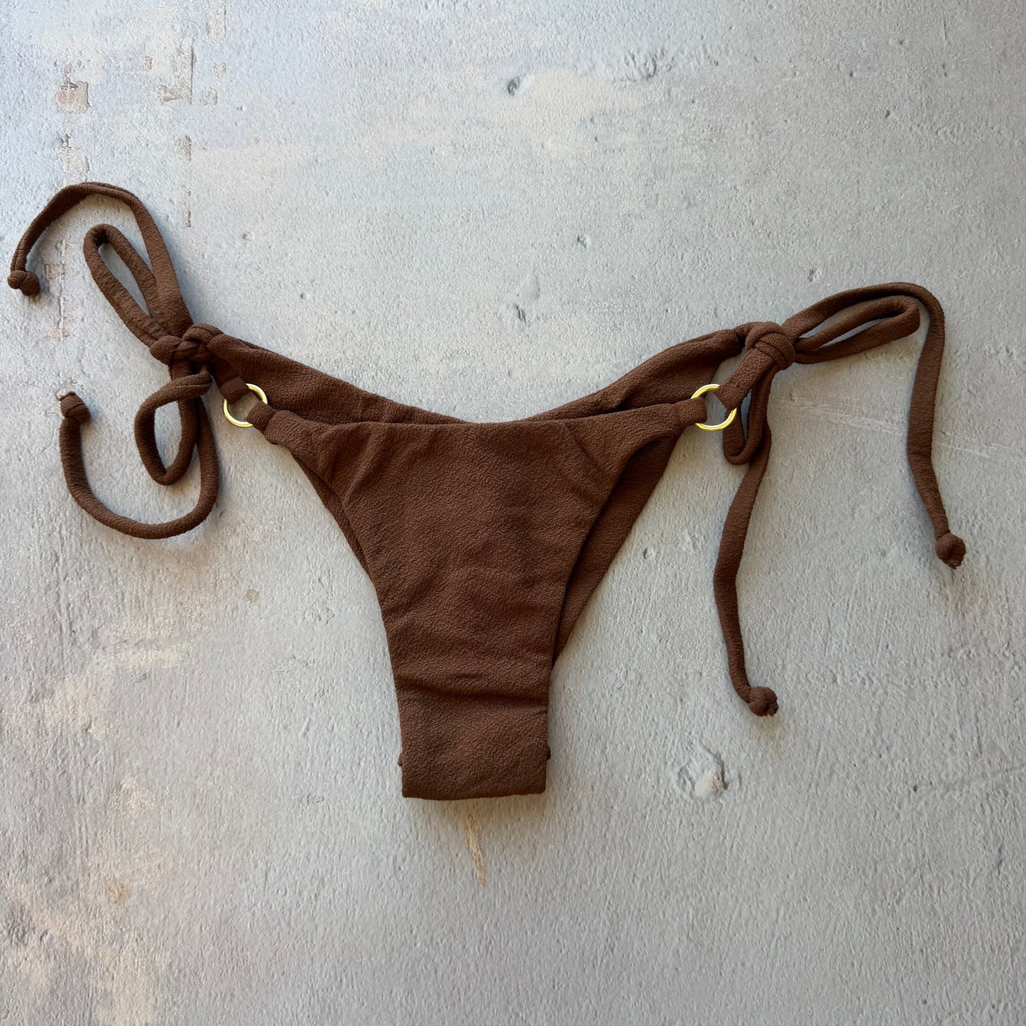 Cacau Brown Seashore Textured Minimalist Katie Side Tie Bikini Bottom