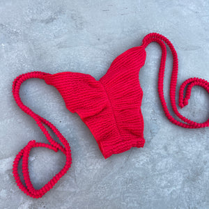 Mexican Chili Red Textured Ripple Side Tie Bikini Bottom