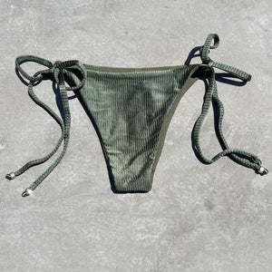 Army Green Ribbed Side Tie Bikini Bottom