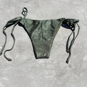 Army Green Ribbed Side Tie Bikini Bottom