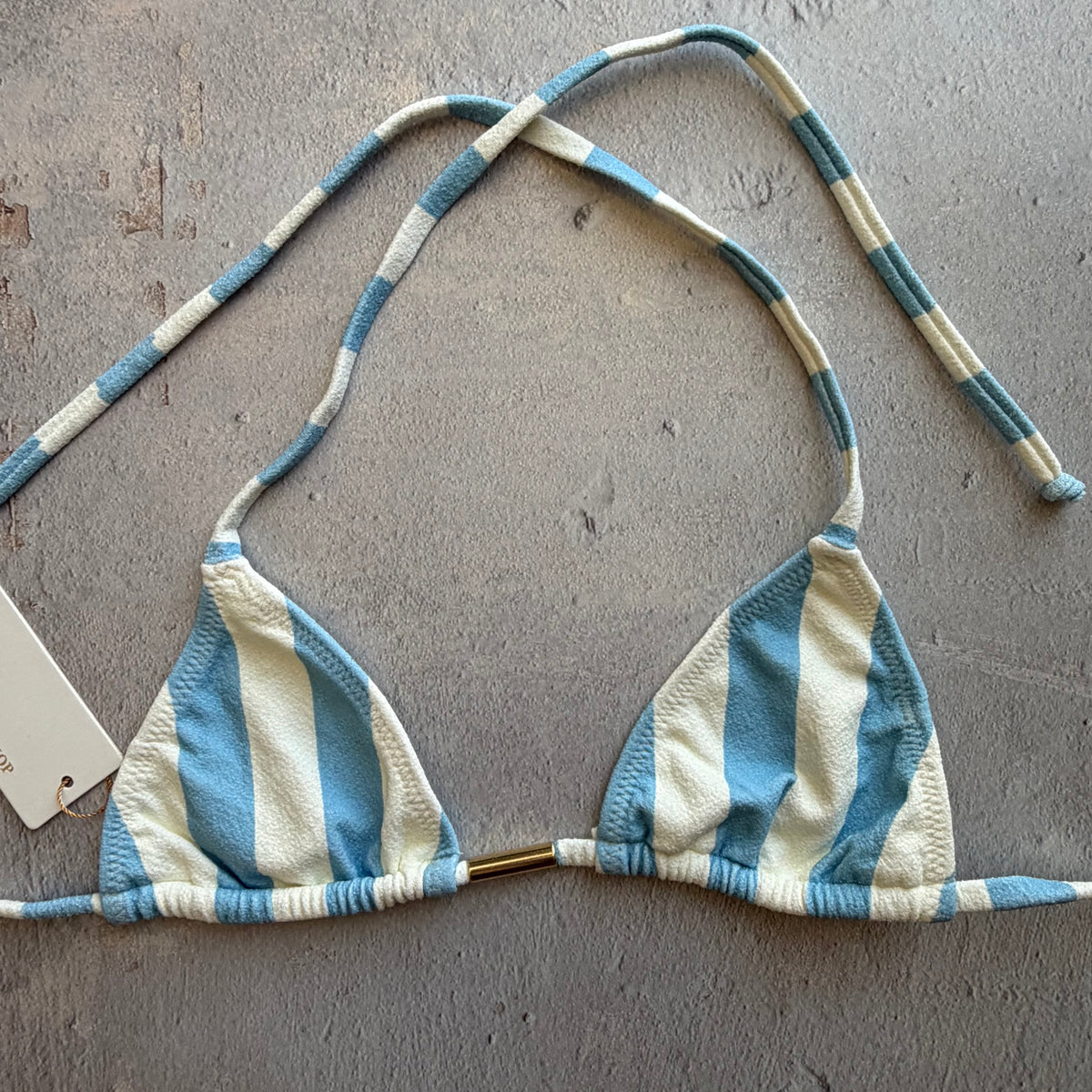 Pool Side Blue Seashore Textured Triangle Bikini Top