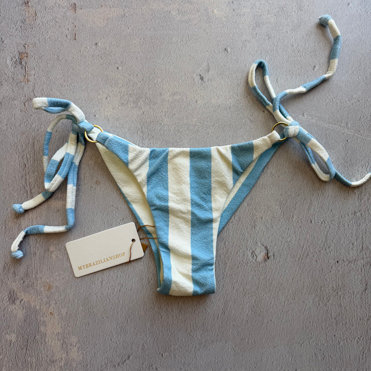 Pool Side Blue Seashore Textured Katie Side Tie Bikini Bottom