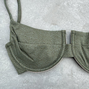 Seashore Textured Fern Green Panneled Bikini Top