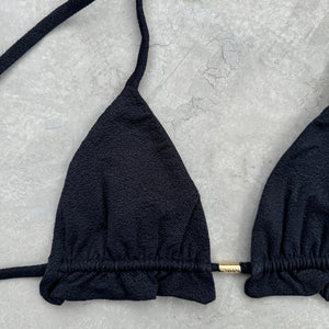 Seashore Textured Black Triangle Frill Bikini Top