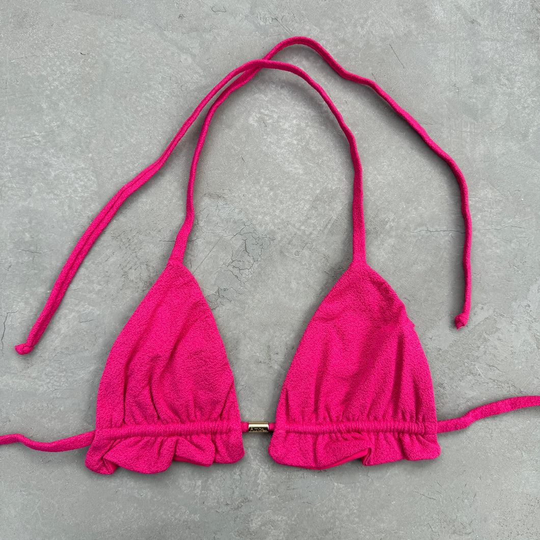 Seashore Textured Pink Riot Triangle Frill Bikini Top