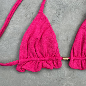 Seashore Textured Pink Riot Triangle Frill Bikini Top