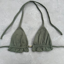 Load image into Gallery viewer, Seashore Textured Fern Green Triangle Frill Bikini Top

