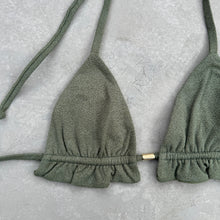 Load image into Gallery viewer, Seashore Textured Fern Green Triangle Frill Bikini Top
