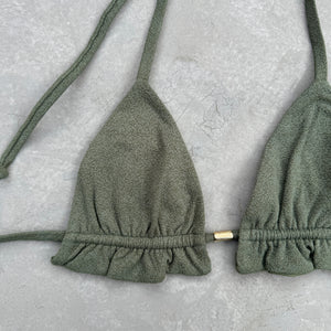 Seashore Textured Fern Green Triangle Frill Bikini Top