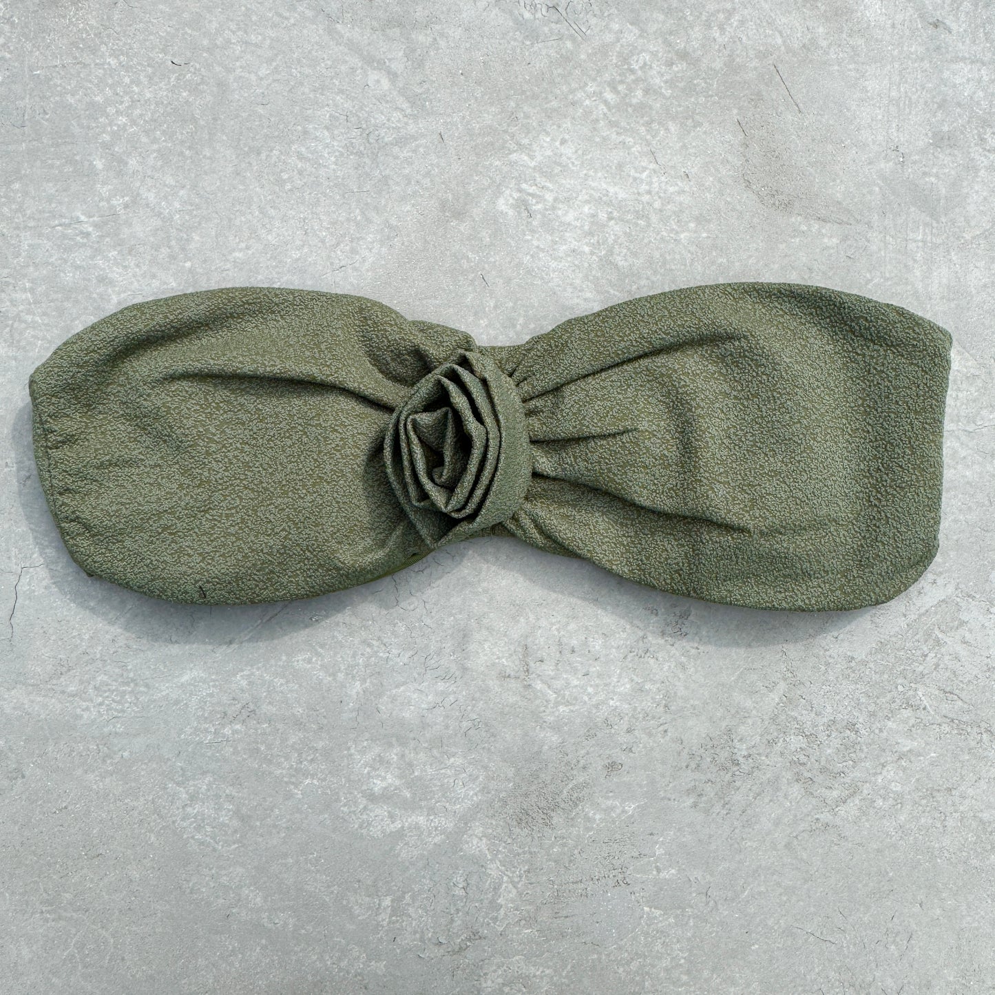 Seashore Textured Fern Green Strapless Flower Bikini Top