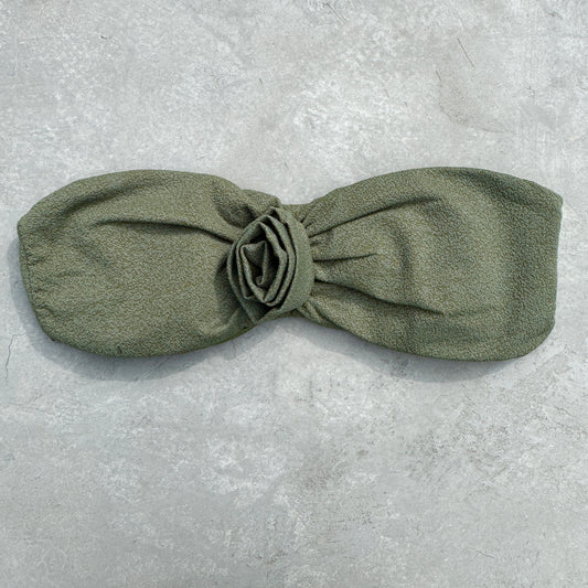 Seashore Textured Fern Green Strapless Flower Bikini Top