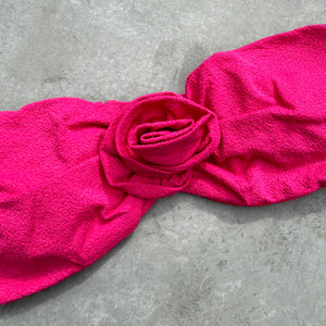 Seashore Textured Pink Riot Strapless Flower Bikini Top