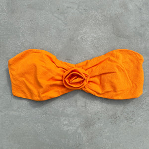 Seashore Textured Orange Zest Strapless Flower Bikini Top