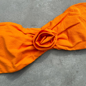 Seashore Textured Orange Zest Strapless Flower Bikini Top