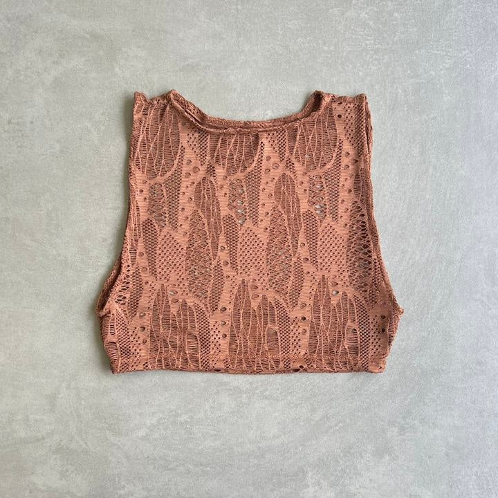 Tulum Brown Macrame Athens Crop Top