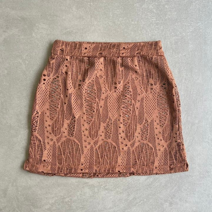 Tulum Brown Macrame Mini Skirt