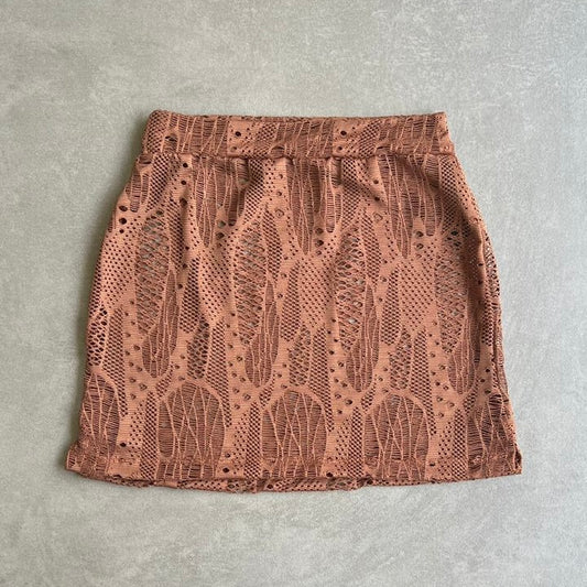 Tulum Brown Macrame Mini Skirt
