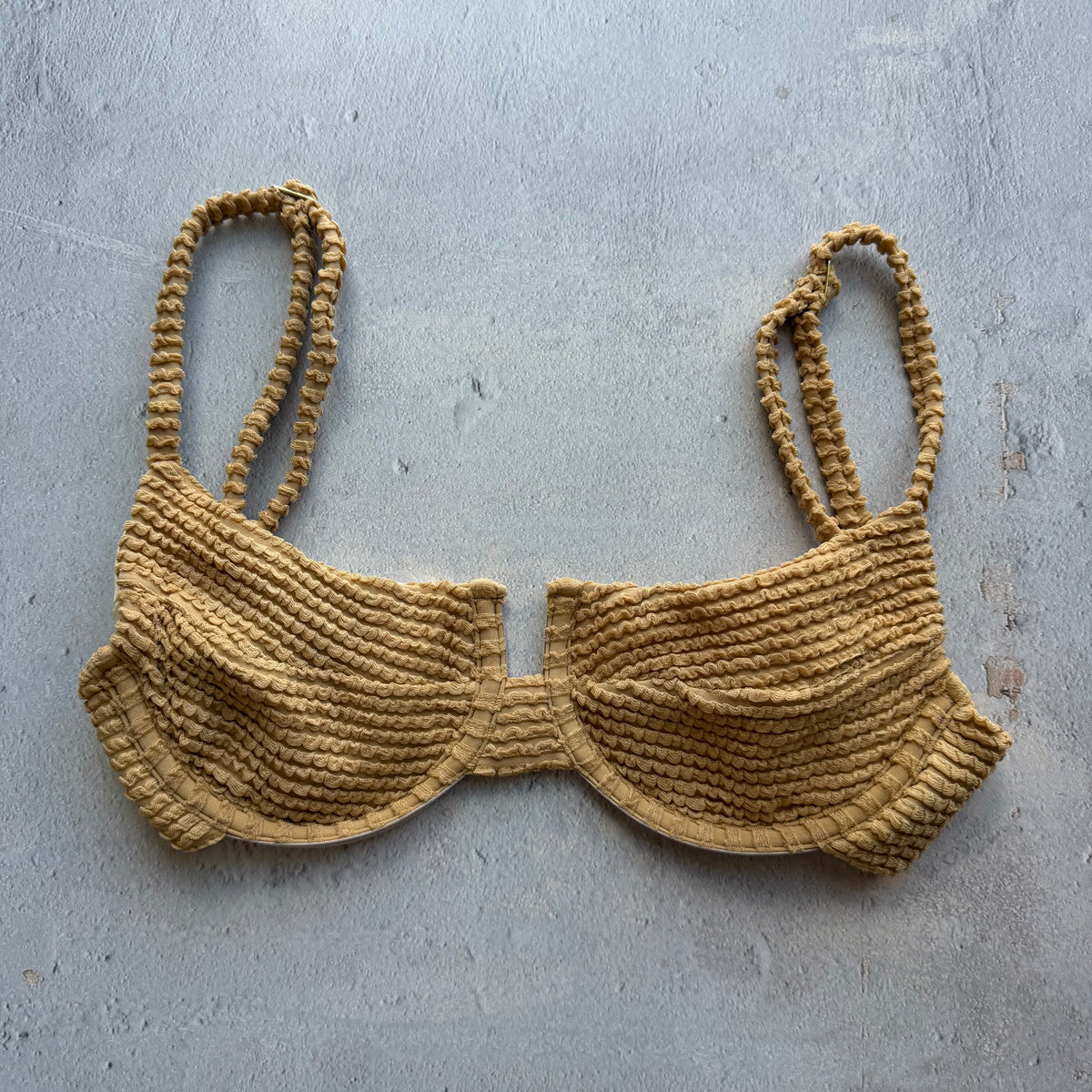 Sand Brown Textured Panneled Bikini Top
