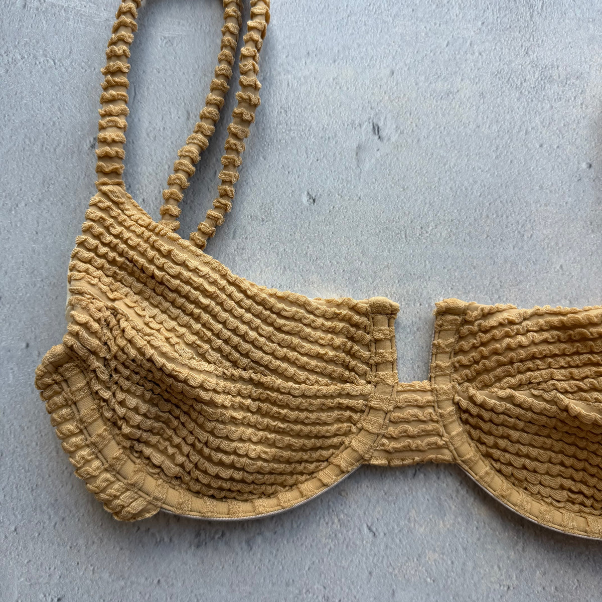 Sand Brown Textured Panneled Bikini Top