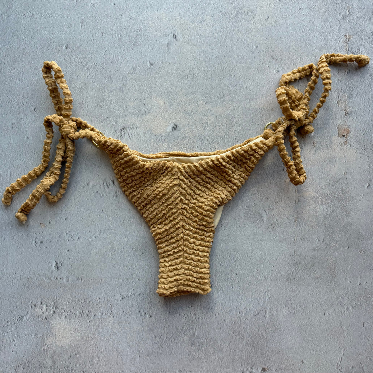 Sand Brown Textured Katie Side Tie Bikini Bottom