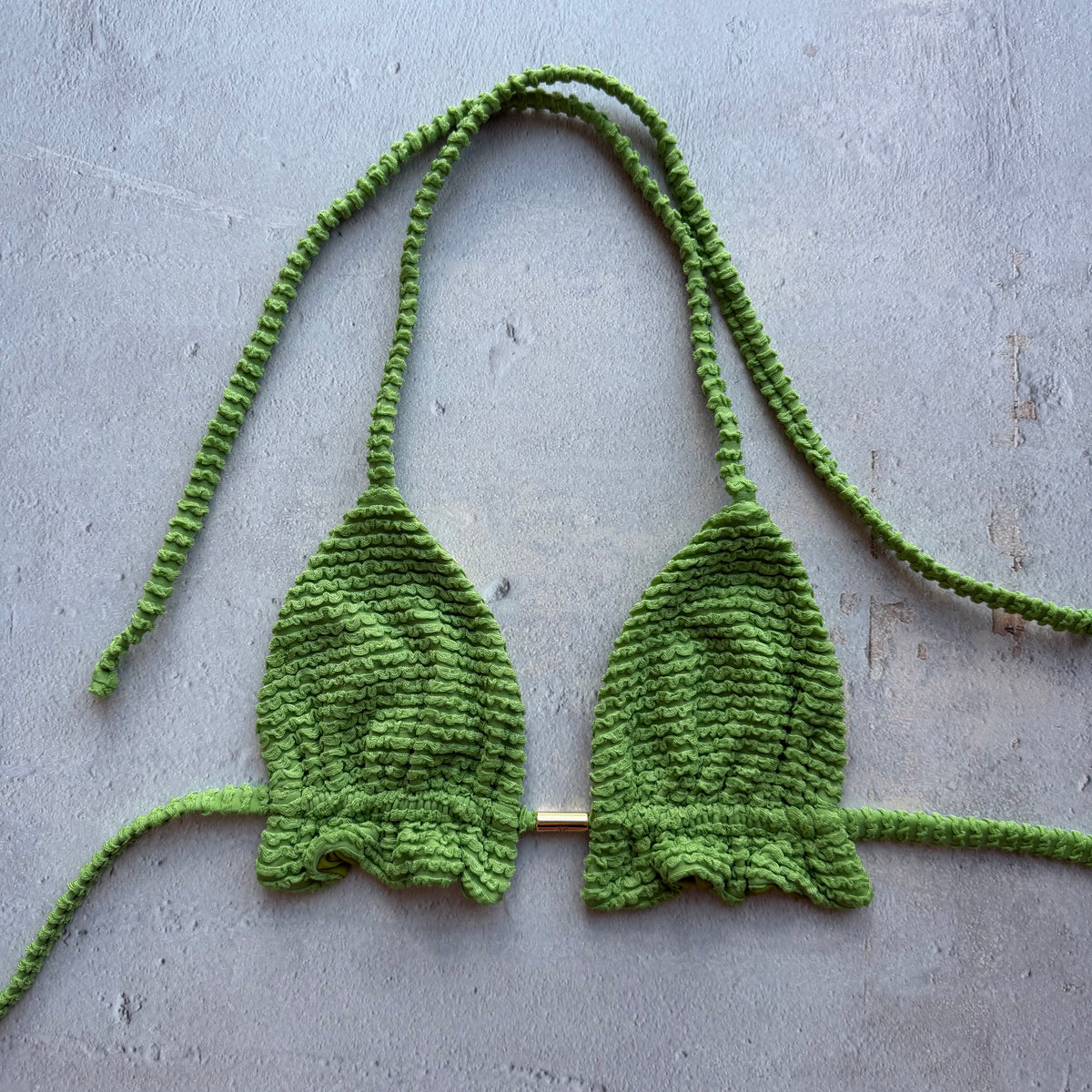 Botanic Green Textured Triangle Frill Bikini Top