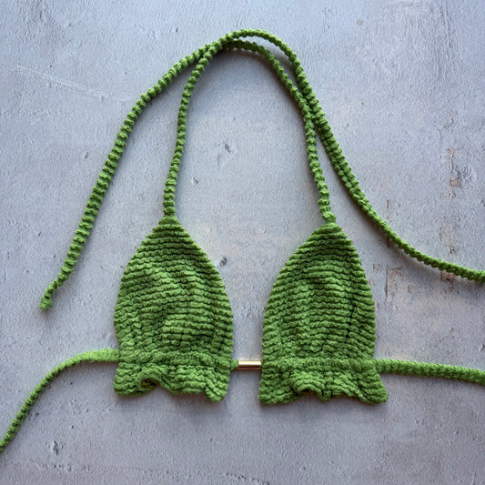 Botanic Green Textured Triangle Frill Bikini Top