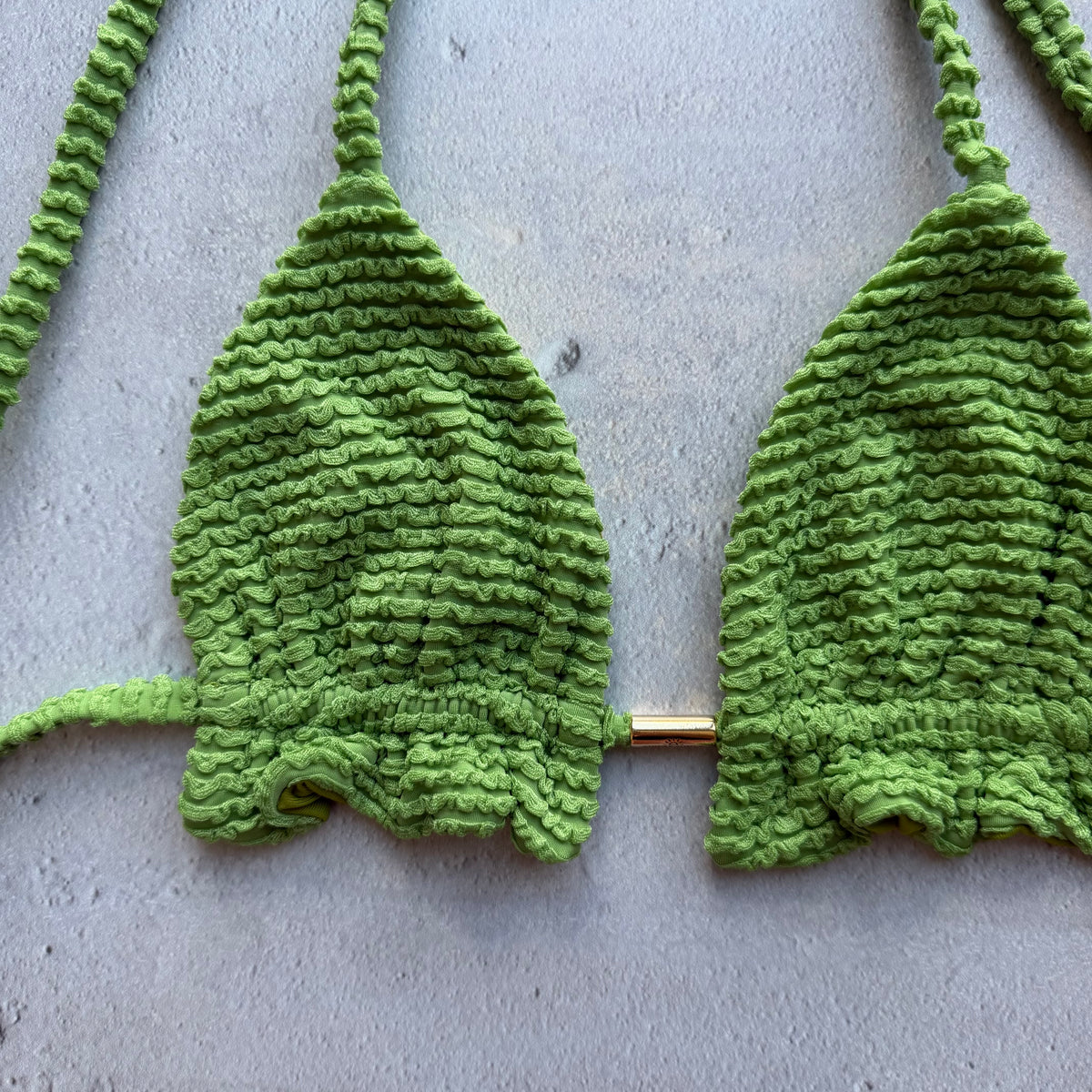 Botanic Green Textured Triangle Frill Bikini Top