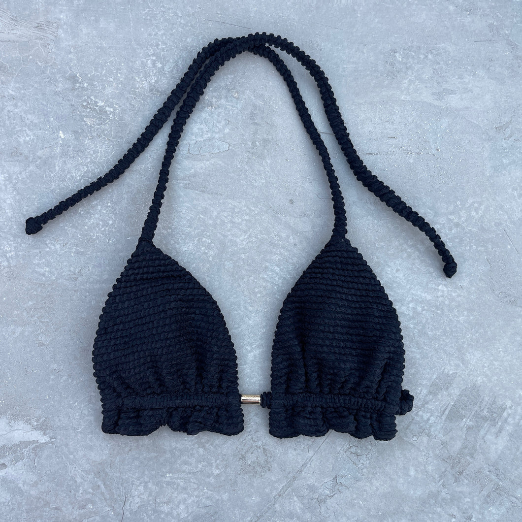 Onyx Black Textured Triangle Frill Bikini Top